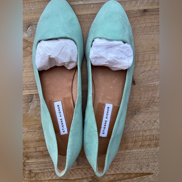 Etienne Aigner Cap Toe Suede Slip On Ballet Loafer in Green Suede Size 8.5 - Picture 4 of 10